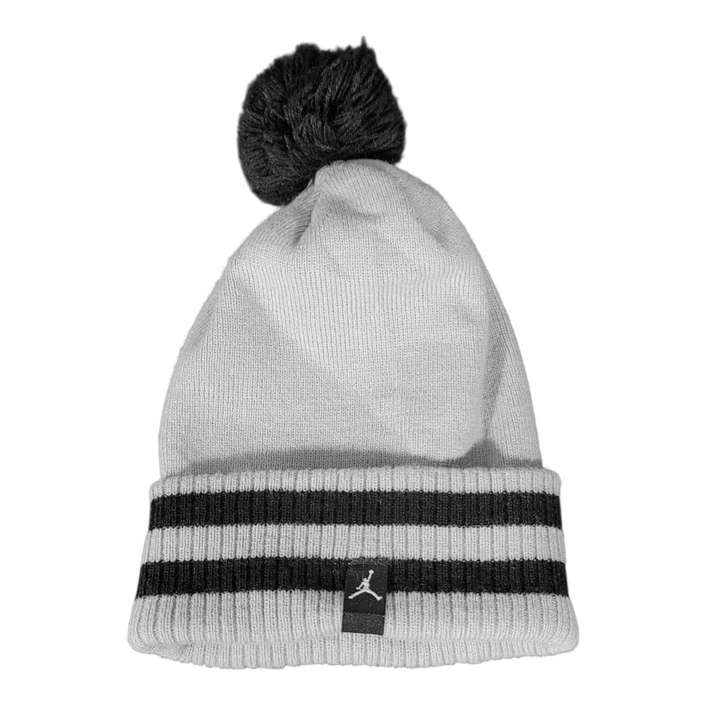 Nike Youth Pom Beanie Gray Blk Stripe Boys Girls Classic Knit Winter‎ Sports Ha